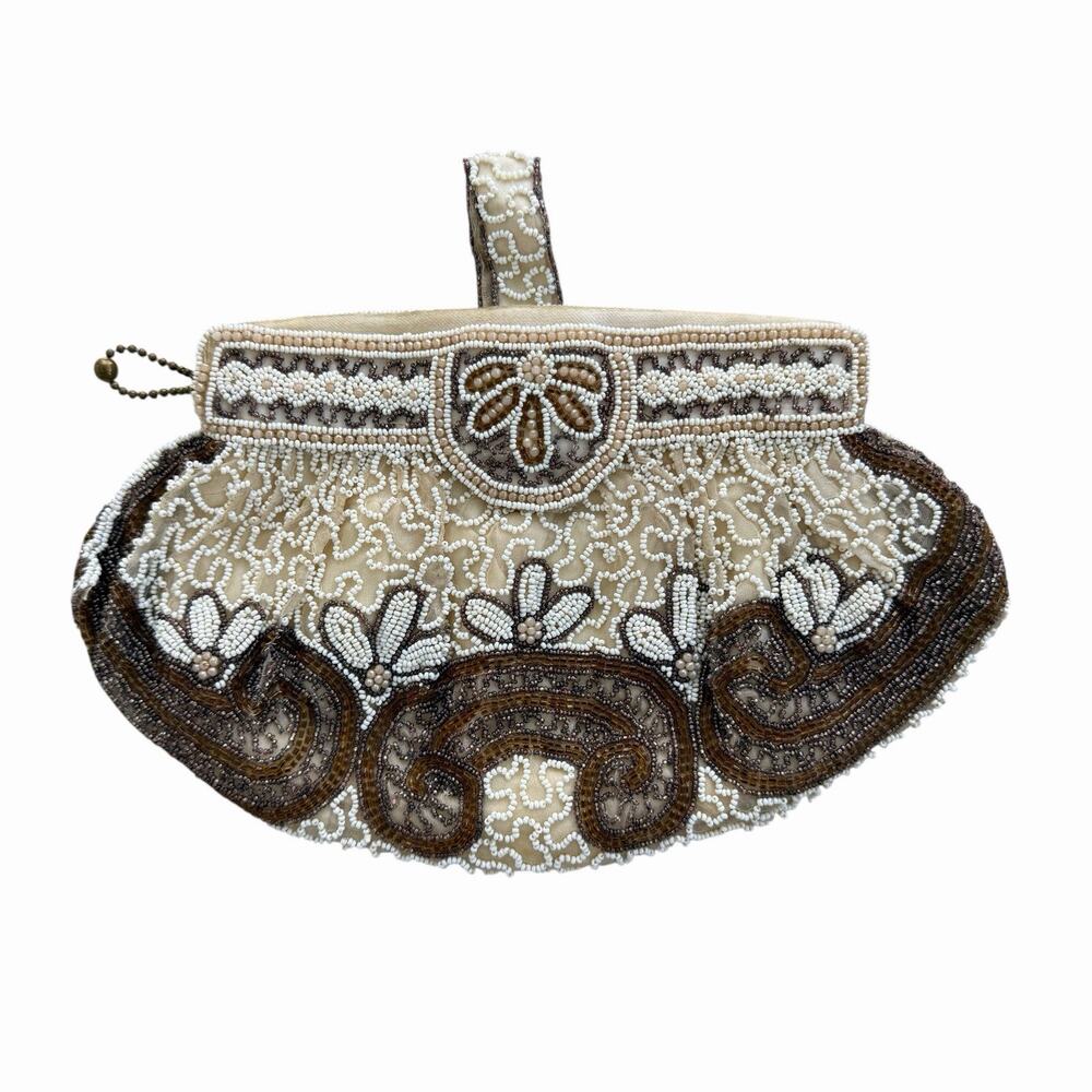 Vintage Early 20th C. Micro Beaded Wristlet Evening Bag Made In Belgium